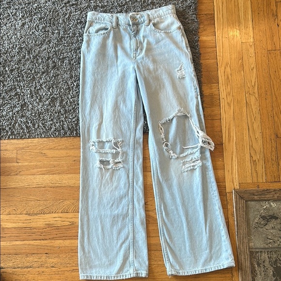 We The Free Tinsley Baggy High Rise Straight Leg Light Blue Distressed Jeans 27 - Picture 1 of 11